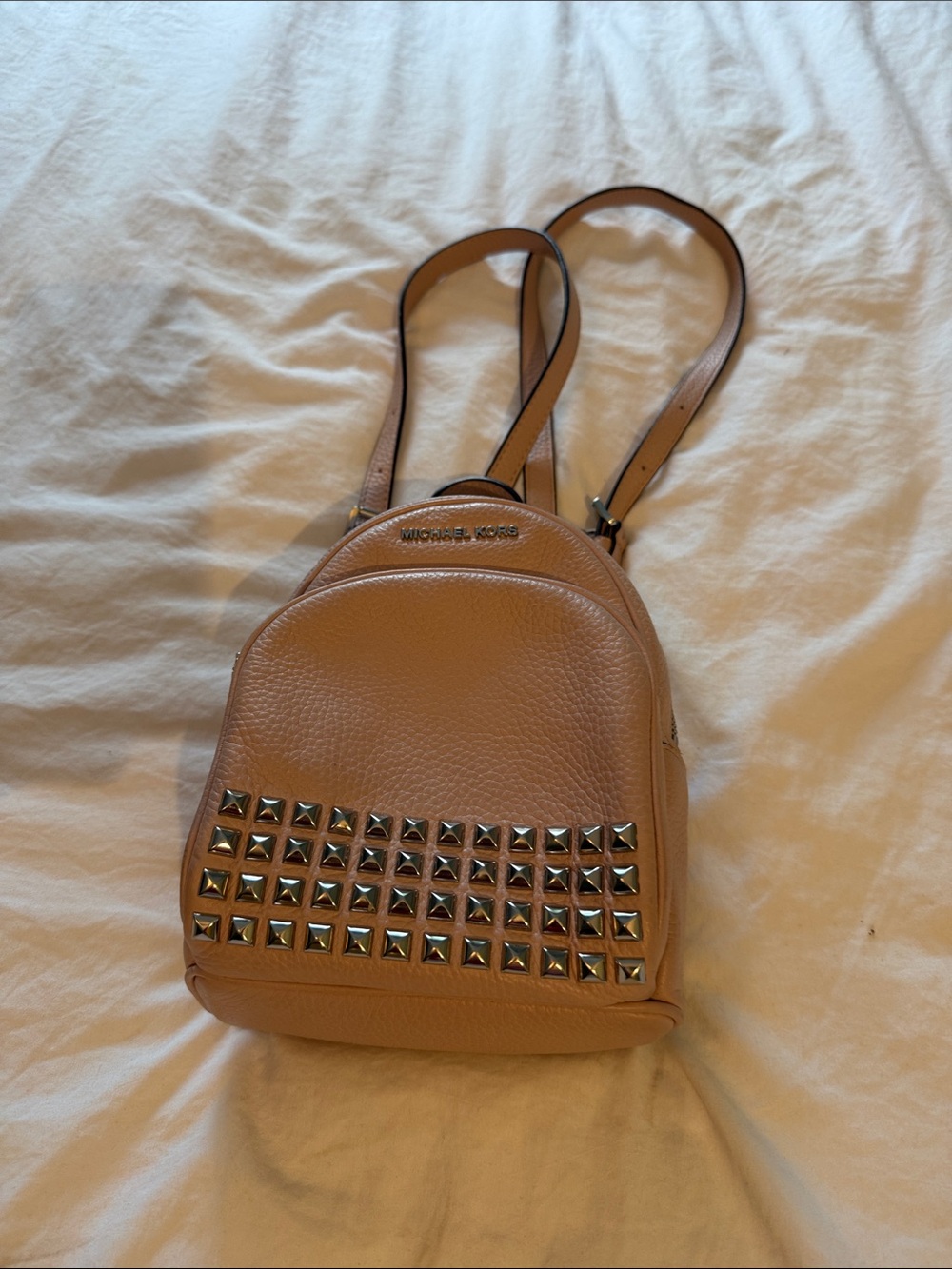 Michael Kors Blush Pink Pebbled Leather Studded Mini Backpack